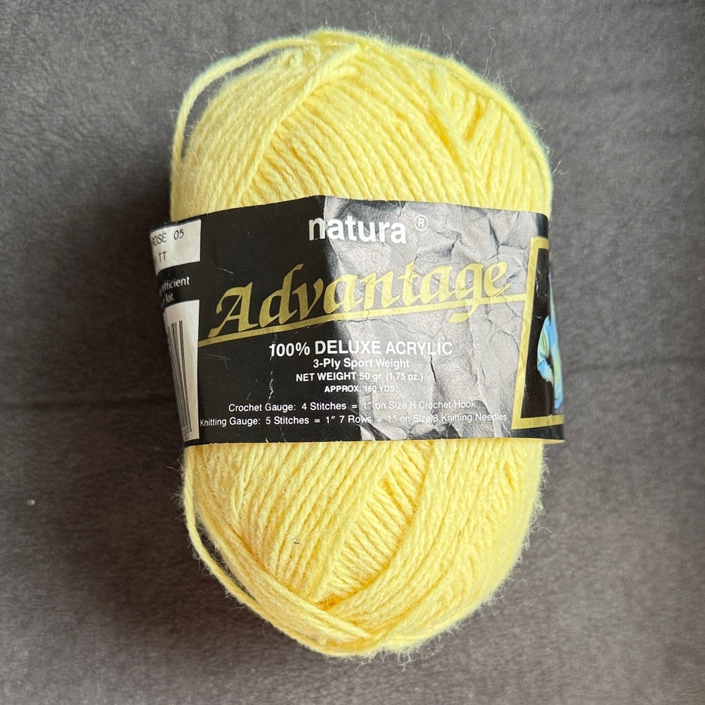 Natura Advantage Vintage Yarn Light Yellow Acrylic 3 Ply Sport Weight 50 grams